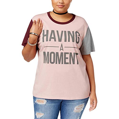 Gold Rush Womens Plus Having A Moment Colorblocked Slogan T-Shirt Pink 1X