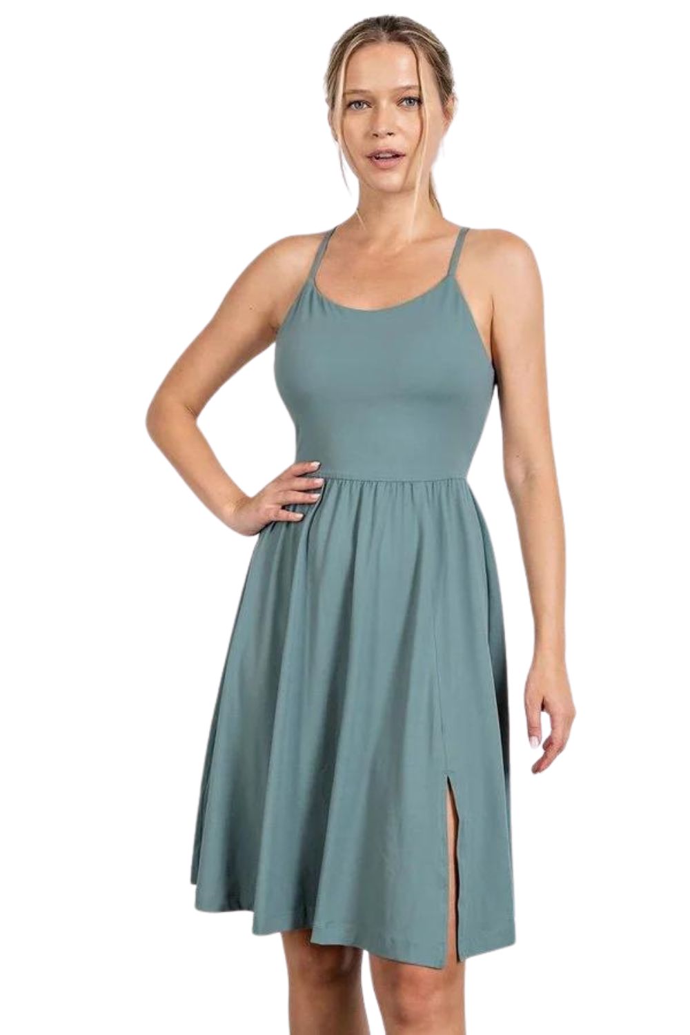 Rae Mode Womens Sleeveless Racerback Halter Dress