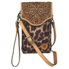 Ariat Womens Tooled Leather Cell Phone Crossbody, Leopard Print