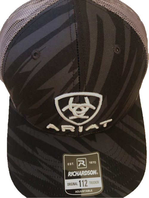 Ariat Mens Shield Logo Richardson 122 Zig Zag Baseball Cap(Black/Grey, One Size)