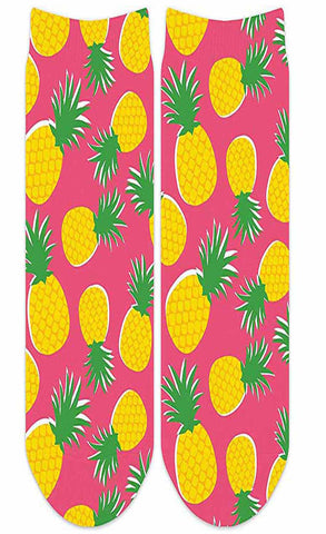 Sublime Designs Adult Fun Printed Crew Socks- Pineapples
