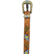 Nocona Womens Blue Flower Embossed Belt with Rhinestones- Small