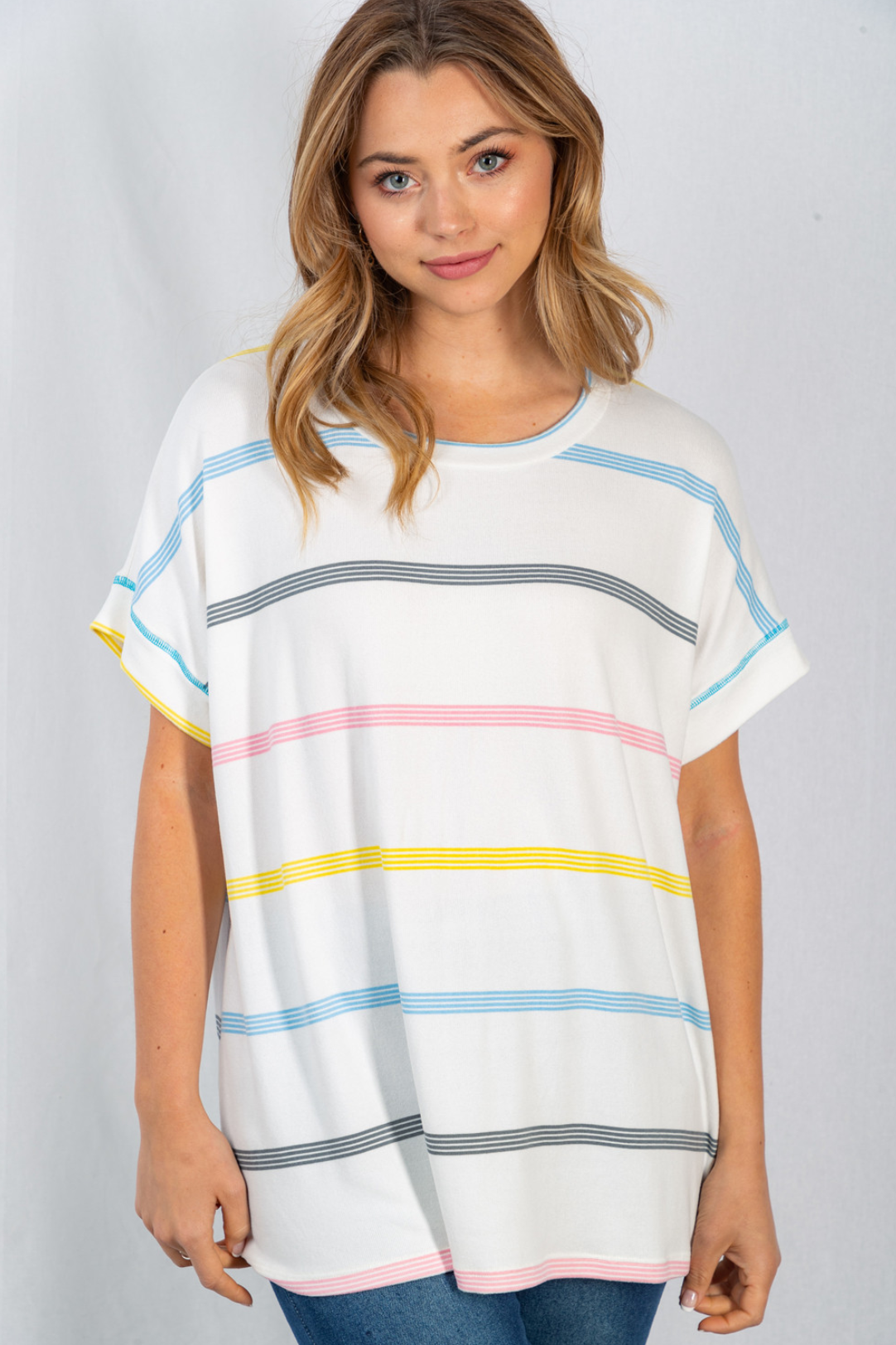 White Birch Womens Short Sleeve Striped Knit Top