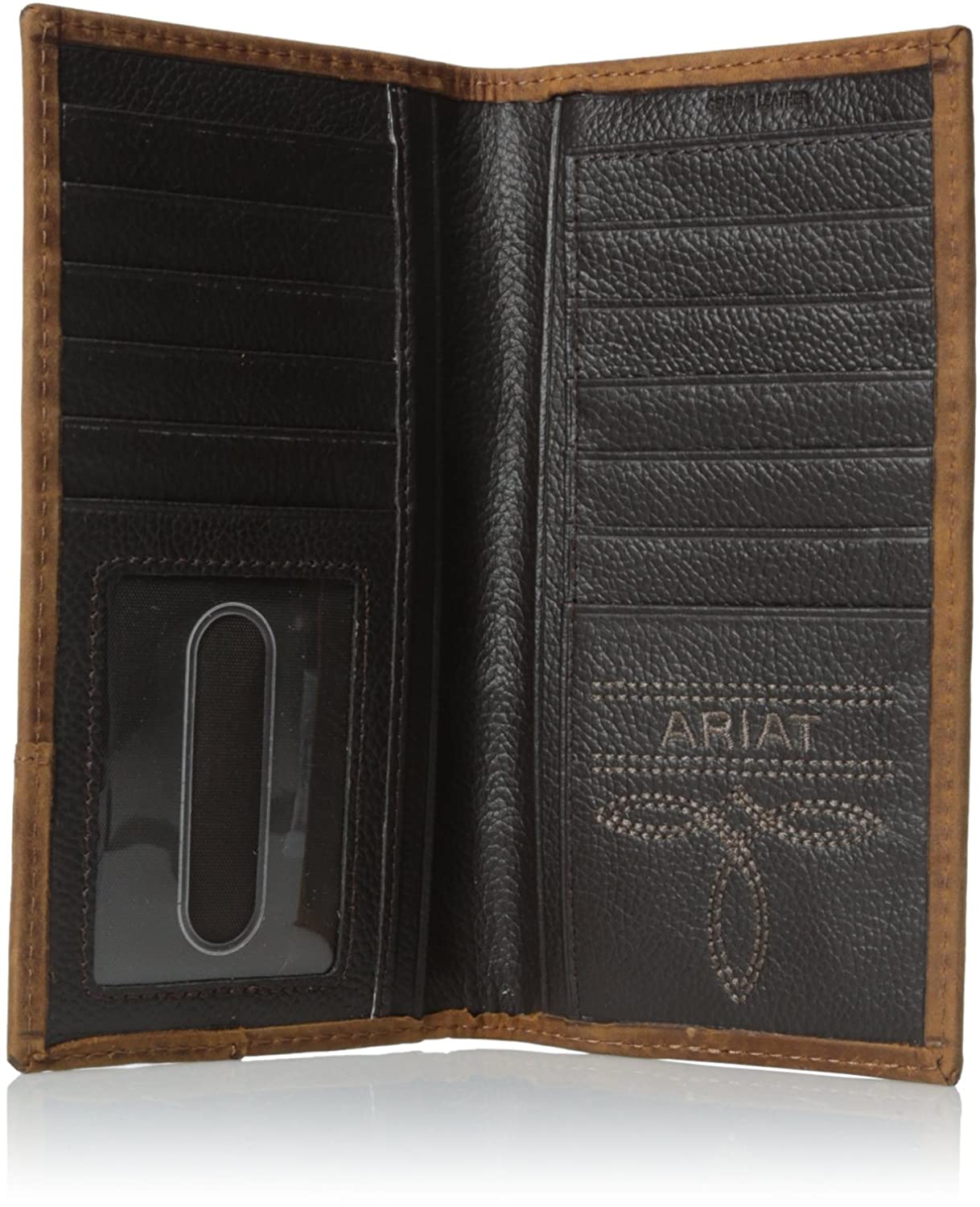 Ariat Mens Gator Print Brown Leather Rodeo Wallet Checkbook Cover