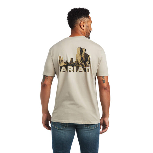 Ariat Mens Monument Sunset Screen Print Tee Shirt, Khaki