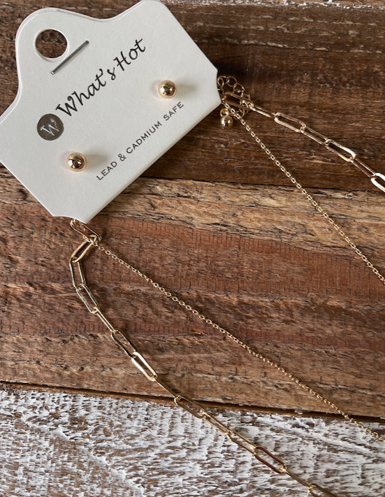 Gold Double Layered Open Circle 17"-19" Necklace & Earrings