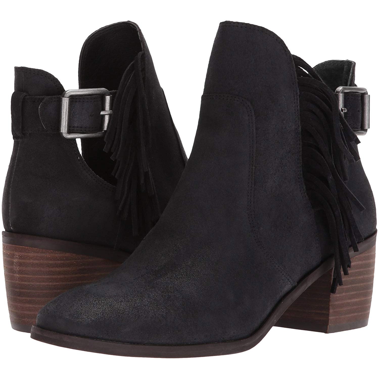 Lucky Brand Women's Makenna Fringe Booties (Black, 6M)