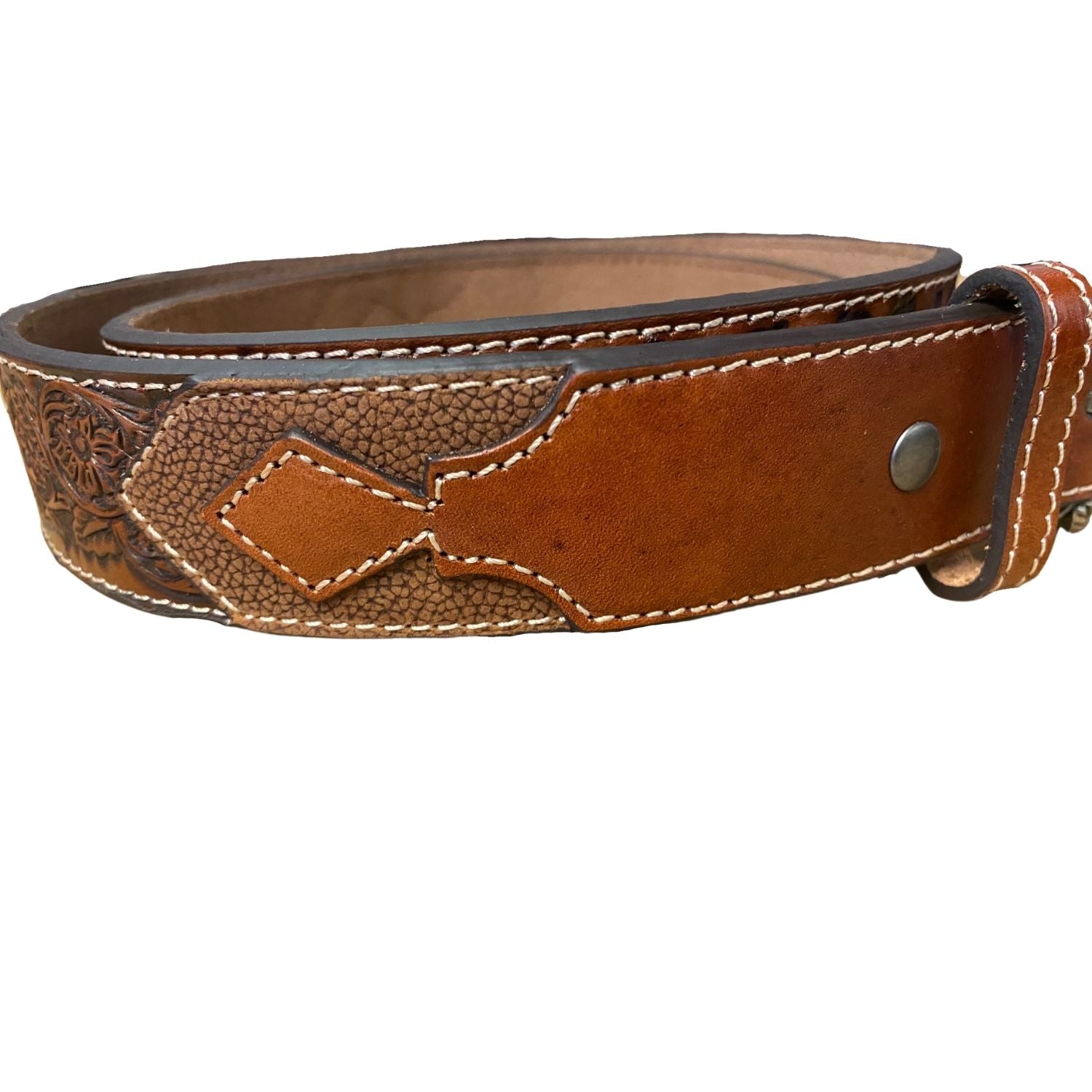 Hooey Mens Western Overlay Tooled Leather Belt (Brown, 40)