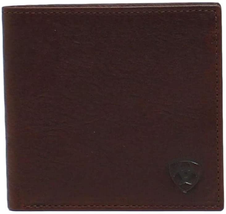 Ariat Mens Shield Logo Leather Bifold Wallet, Dark Copper