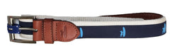 Johnnie-O Mens Shoreline Canvas Ribbon Stitched Leather Belt