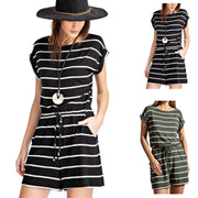 Rae Mode Womens Keyhole Back Short Sleeve Striped Short Jumpsuit