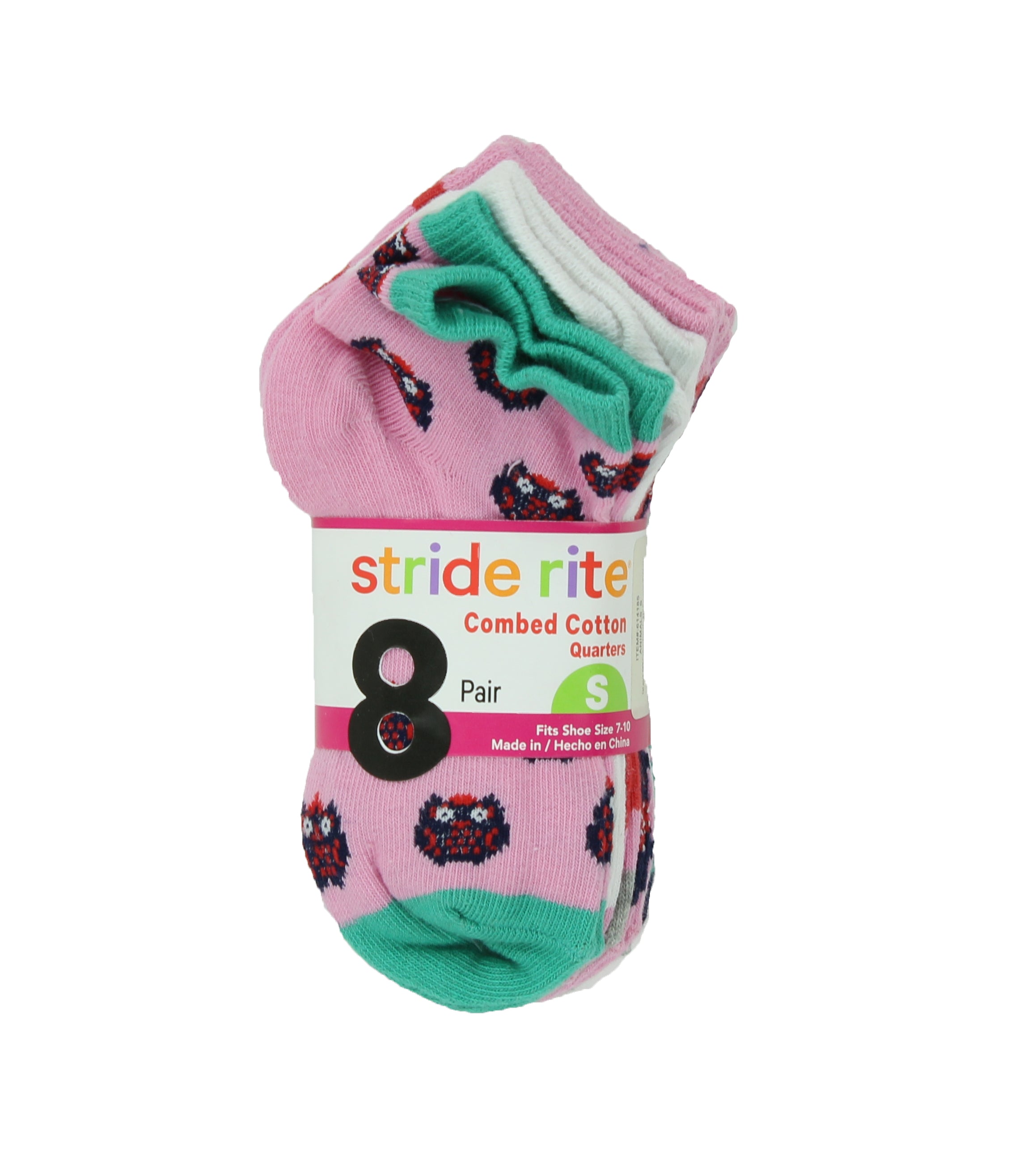 Stride Rite Girls Combed Cotton Quarters Socks-8 Pack