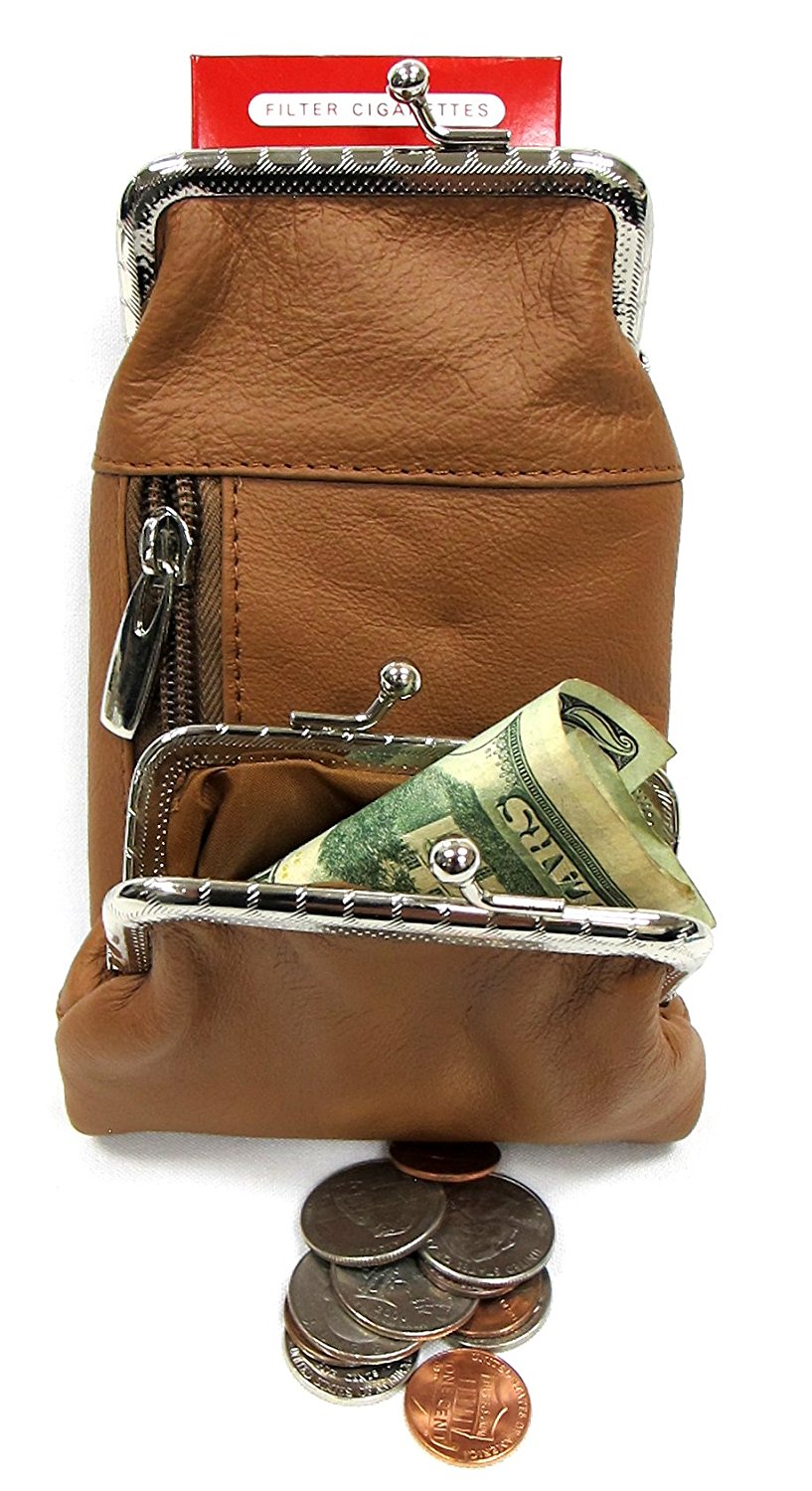 Roma Leathers Genuine Leather Cigarette and Lighter Case with Twist Clasp