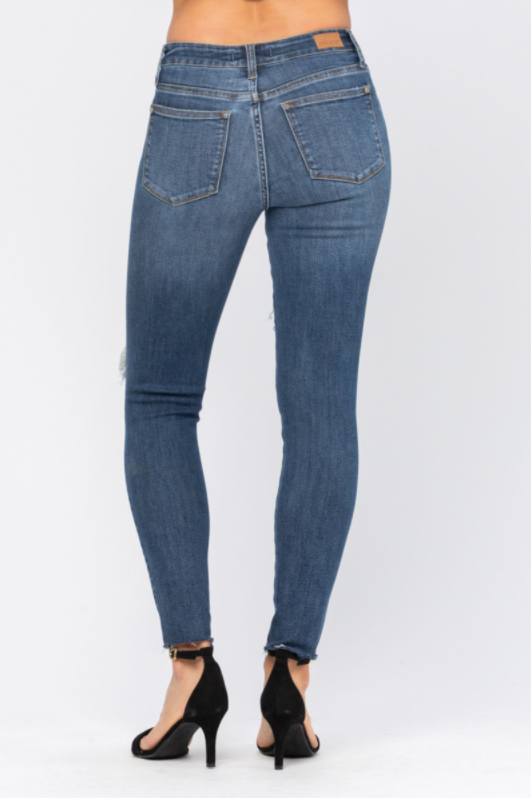 Judy Blue Womens Destroyed Knee Mid Rise Denim Skinny Jeans