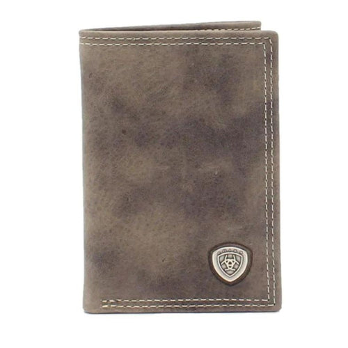 Ariat Mens Shield Logo Concho Leather Trifold Wallet