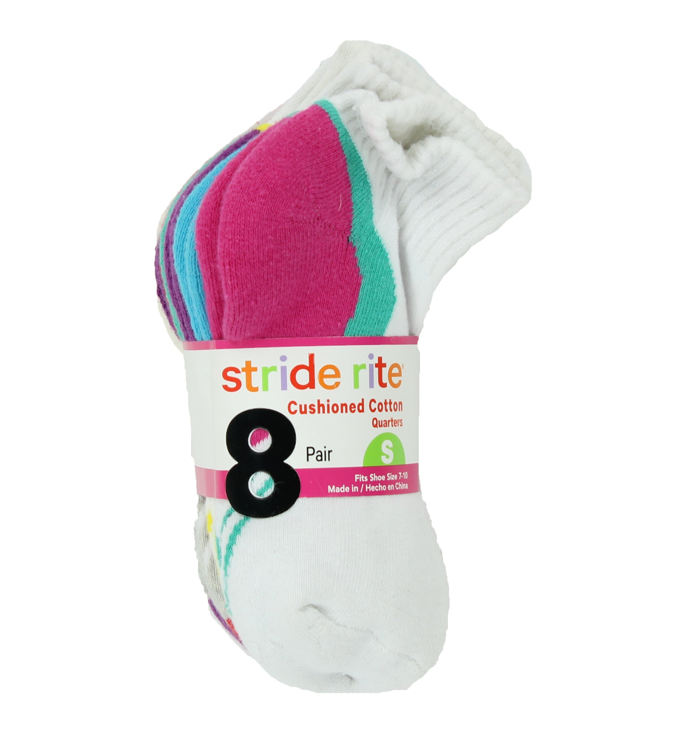 Stride Rite Girls Combed Cotton Quarters Socks-8 Pack