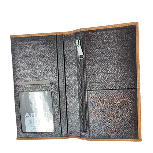 Ariat Mens US Flag Patch Leather Patriot Rodeo Checkbook Wallet (Brown)