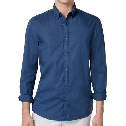 Michael Kors Mens Slim Fit Garment-Dyed Button Down Shirt (Denim, XX-Large)