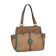 Justin Womens Faux Leather Dual Zippered Concealed Carry Purse (Fawn, Turquoise)