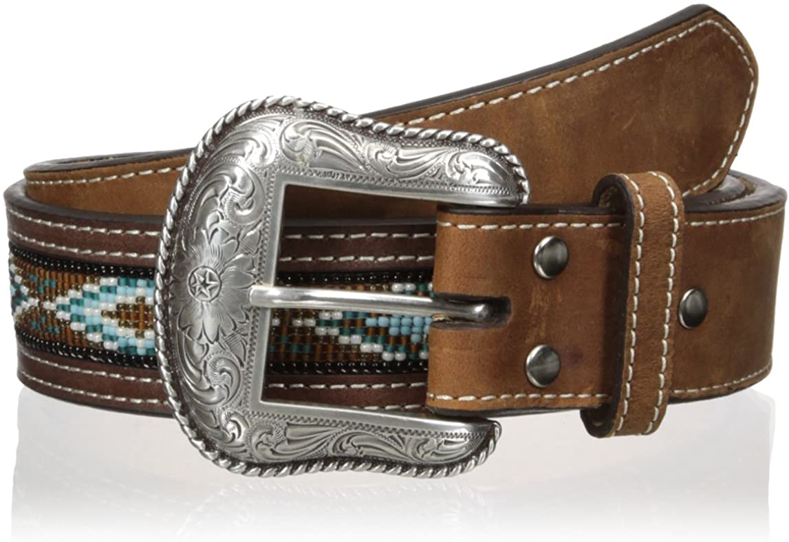 Nocona Belt Co. Mens Beaded Aztec Design Inlay Leather Belt