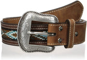 Nocona Belt Co. Mens Beaded Aztec Design Inlay Leather Belt
