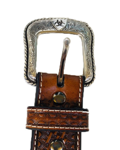 Ariat Mens Western Basket Stamp Circle Concho Leather Belt