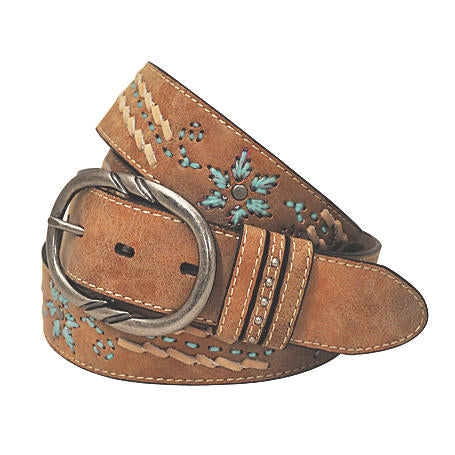 Roper Womens Cowgirls Rock 38mm Contrast Stitch And Lacing Detailed Leather Belt