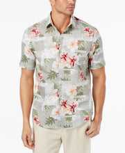Tasso Elba Men's Molino Hibiscus Floral Print Linen Shirt (Grey Combo, Small)