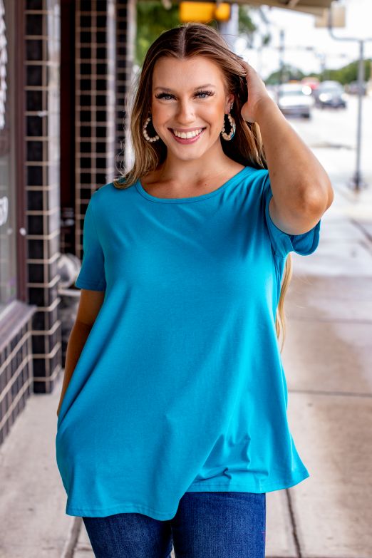 Lucky & Blessed Womens Straight Hem Relaxed Fit Scoop Neck Top