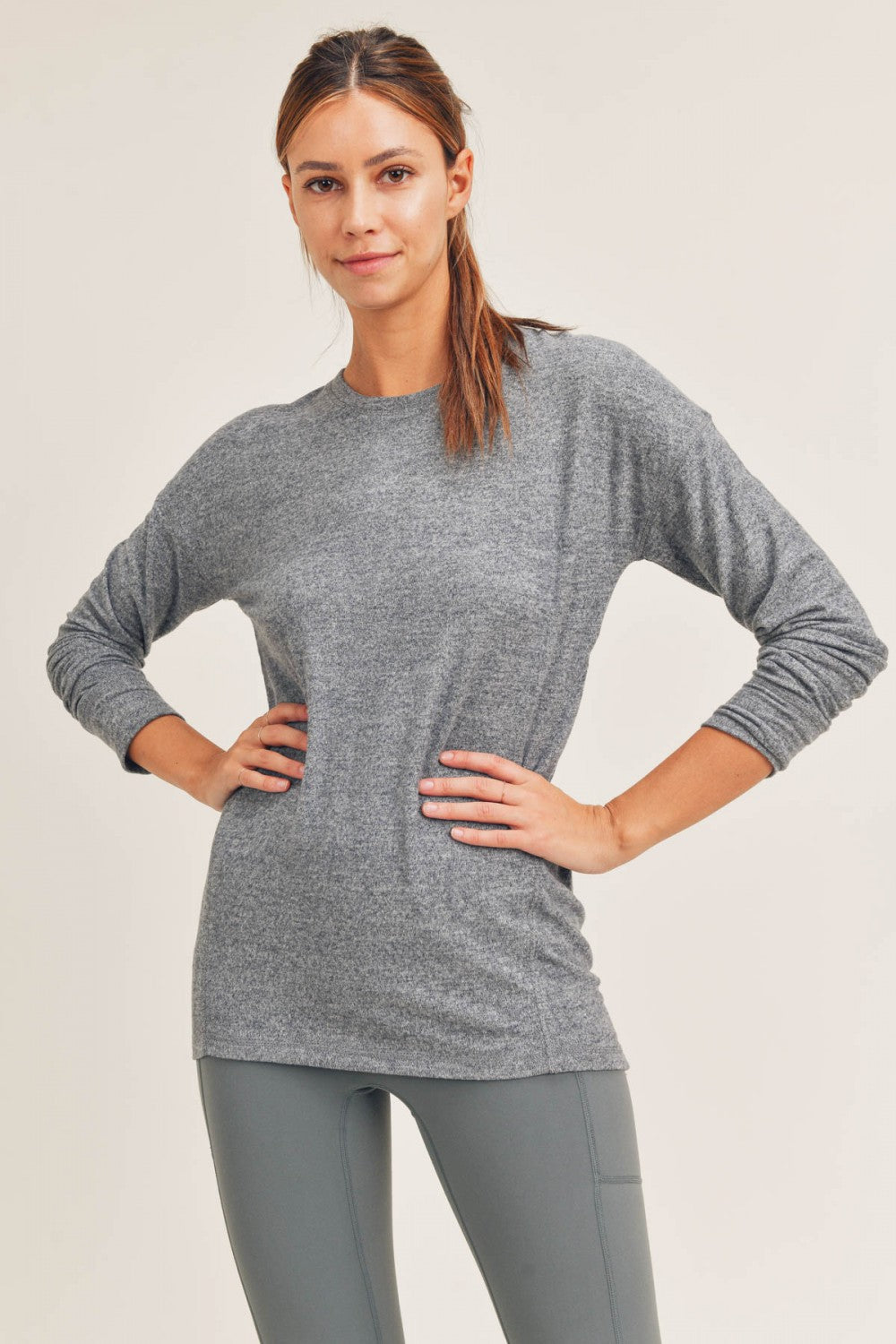 Mono B Womens Brushed Crew Neck Long Sleeve Top