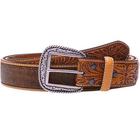 Ariat Mens Faux Crocodile Embossed Tabs Western Leather Belt