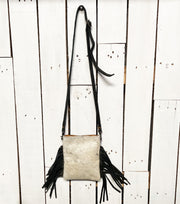 American Darling Womens Leather Hairon Fringed Crossbody Purse