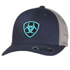 Ariat Mens Shield Logo FlexFit Adjustable Snap Back Ball Cap, Navy / Grey