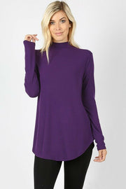 Zenana Womens Long Sleeve Dolphin Hem Mock Neck Top