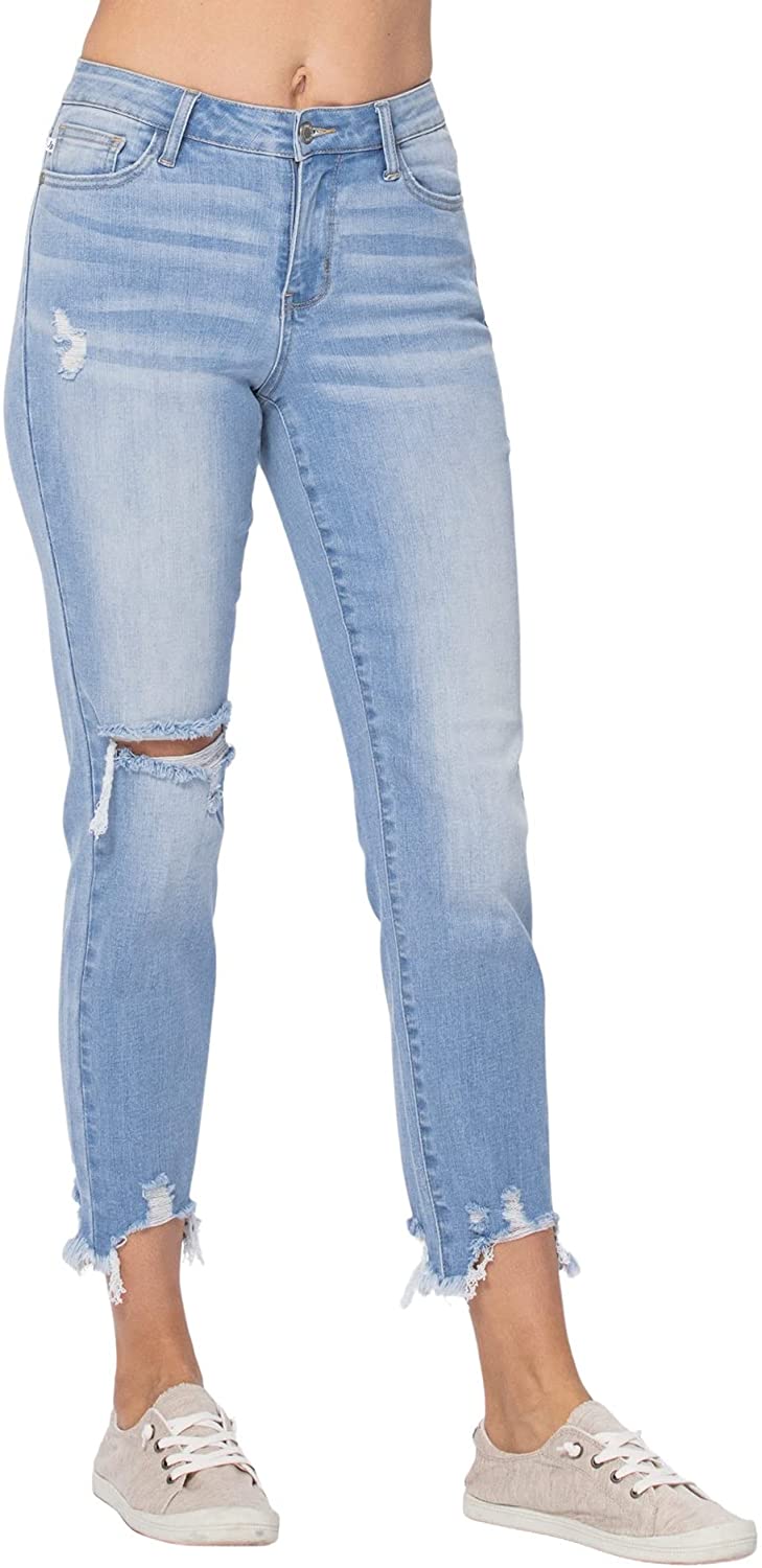 Judy Blue Womens Mid Rise Destroyed Hem Ankle Length Boyfriend Jeans