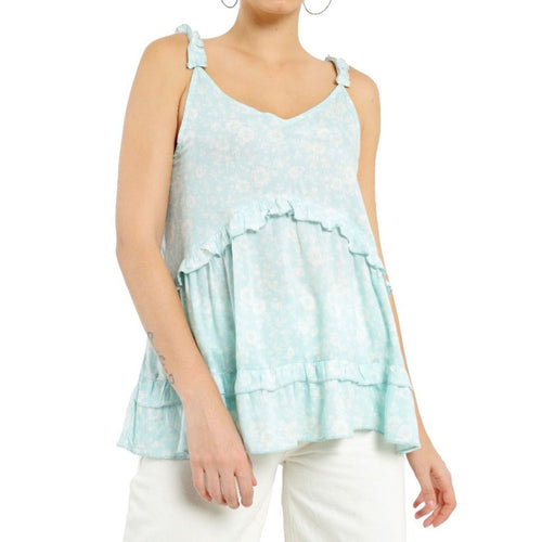 Myra Bags Womens Felicific Spaghetti Strap Ruffle Tank, Aqua