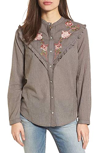 Lucky Brand Women's Embroidered Western Shirt Grey/Multi Medium
