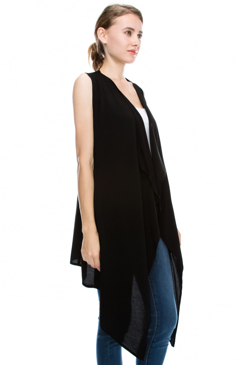 Mono B Womens Longline Draped Collar Open Vest