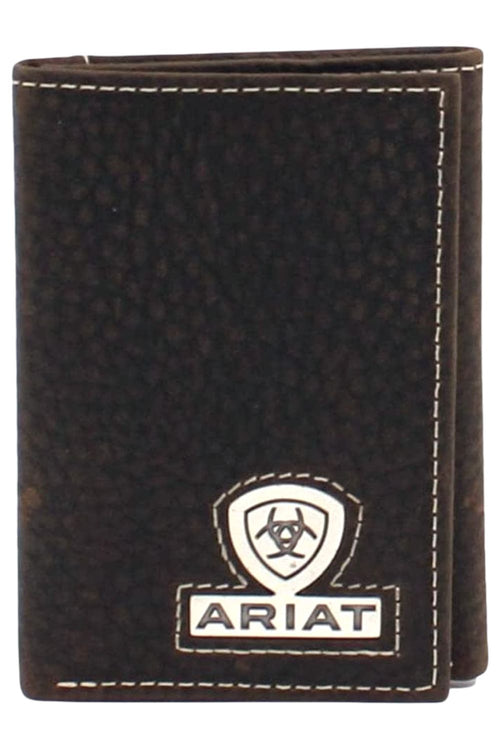 Ariat Mens Shield Logo Concho Trifold Wallet, Brown Rowdy