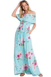 Davi & Dani Womens Floral Print Off Shoulder Maxi Dress