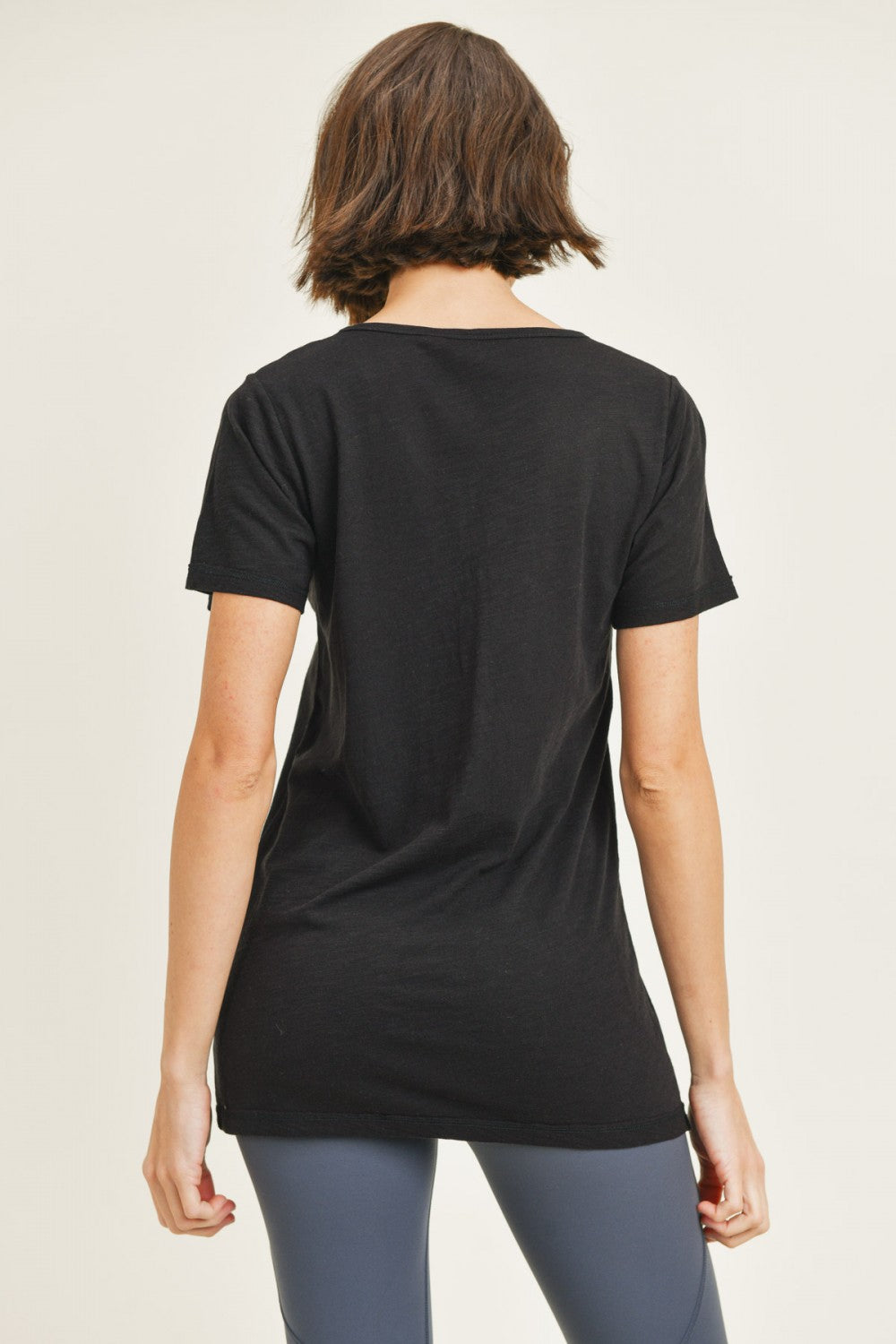 Mono B Womens Essential V-Neck Athleisure Short Sleeve Tee