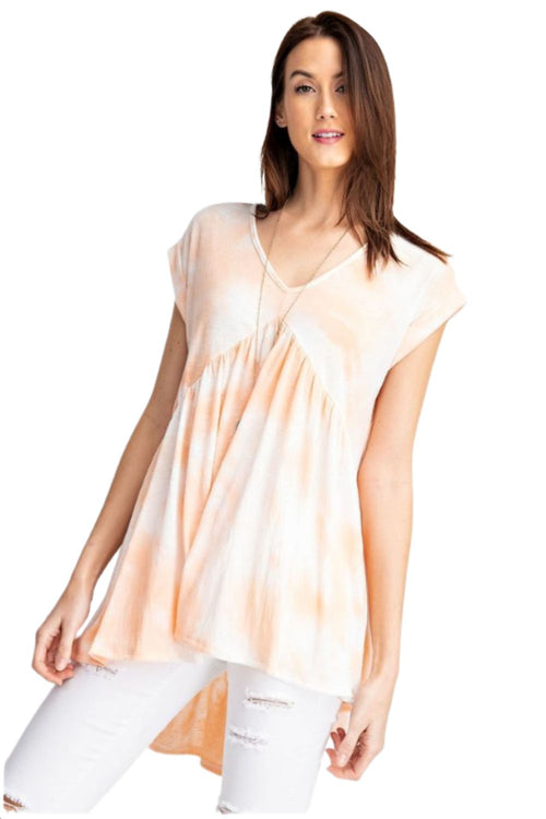 Rae Mode Womens Knit Gauze V-neck Hi-Lo Tie Dye Short Sleeve Top