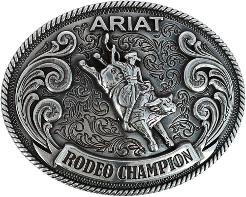 Ariat Youth Rodeo Champion Bull Rider Motif Buckle, Antique Silver