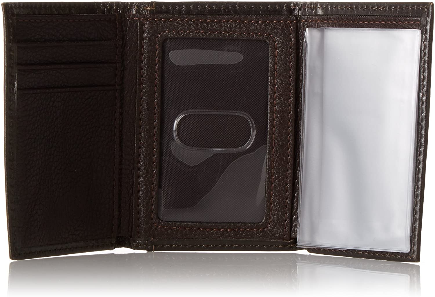 Nocona Men's Diagonal Cross Embossed Leather Tri-fold Wallet (Dark Brown)