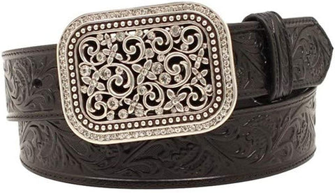 Ariat Womens Turquoise Inlay Floral Embossed Oval Concho Belt
