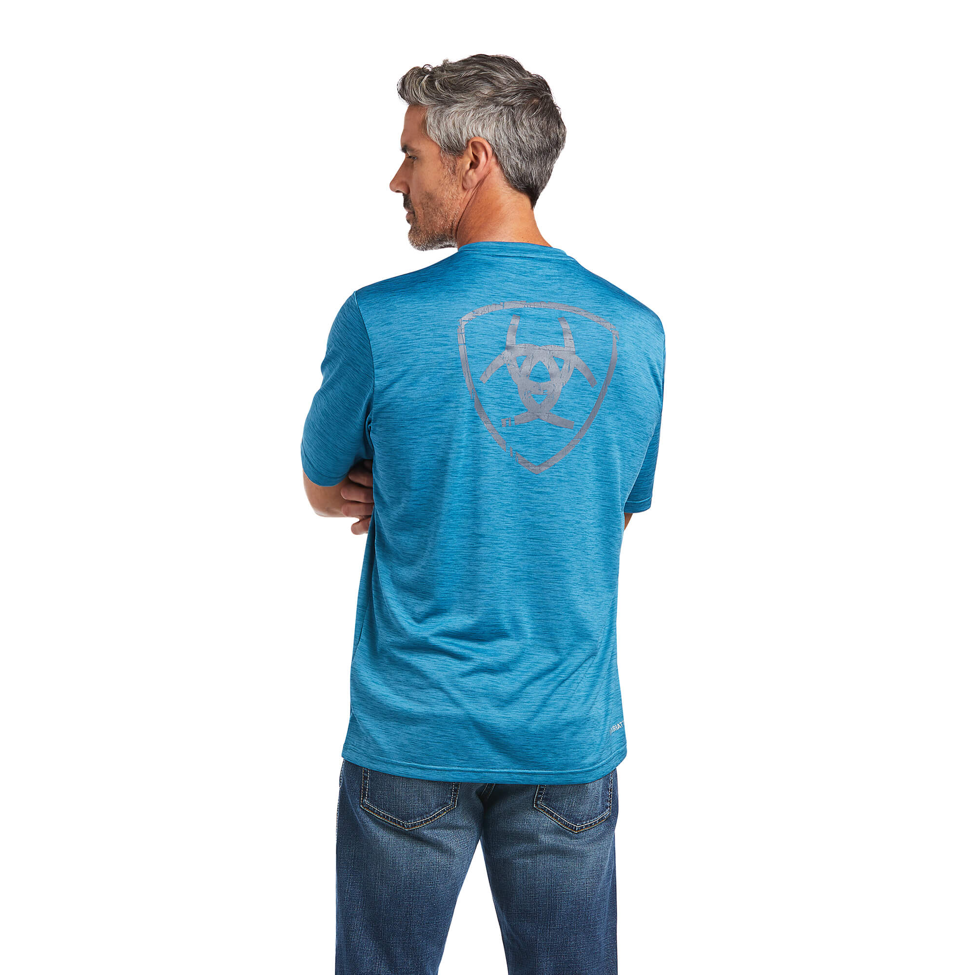 Ariat Mens Charger Shield Polyester Jersey Tee Shirt, Fluid Teal
