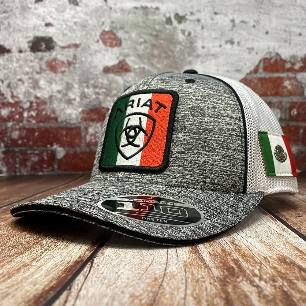 Ariat Mens Mexico Flag Adjustable Snapback Mesh Cap Hat (Heather Grey, One Size)