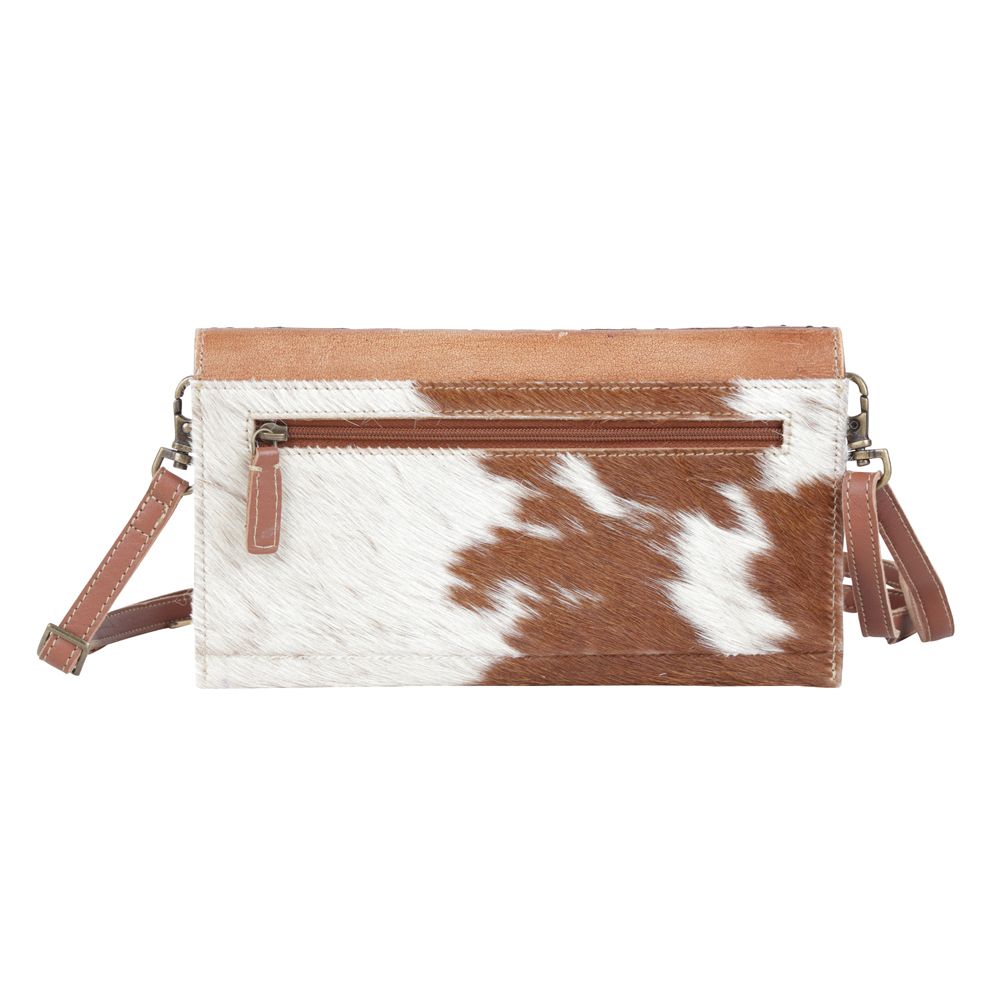 Myra Bag Womens Peccadillo Tooled Leather Hair On Crossbody Wallet