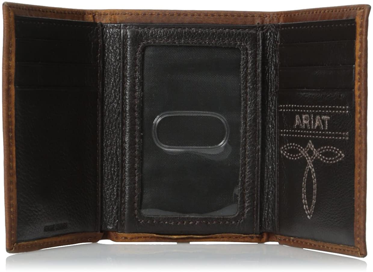 Ariat Mens Shield Concho Rowdy Leather Tri-Fold Wallet (Sunshine)
