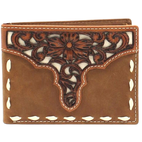 Ariat Mens Floral Tooled Overlay Bifold Removable Passcase Wallet